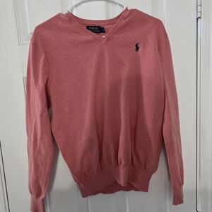Ralph Lauren Mens, V-Neck Pink/Salmon Color Sweater
